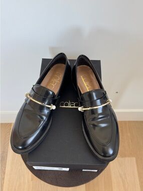 Coliac- Black Patent Loafers with Gold Accent - Size 38 /7.5